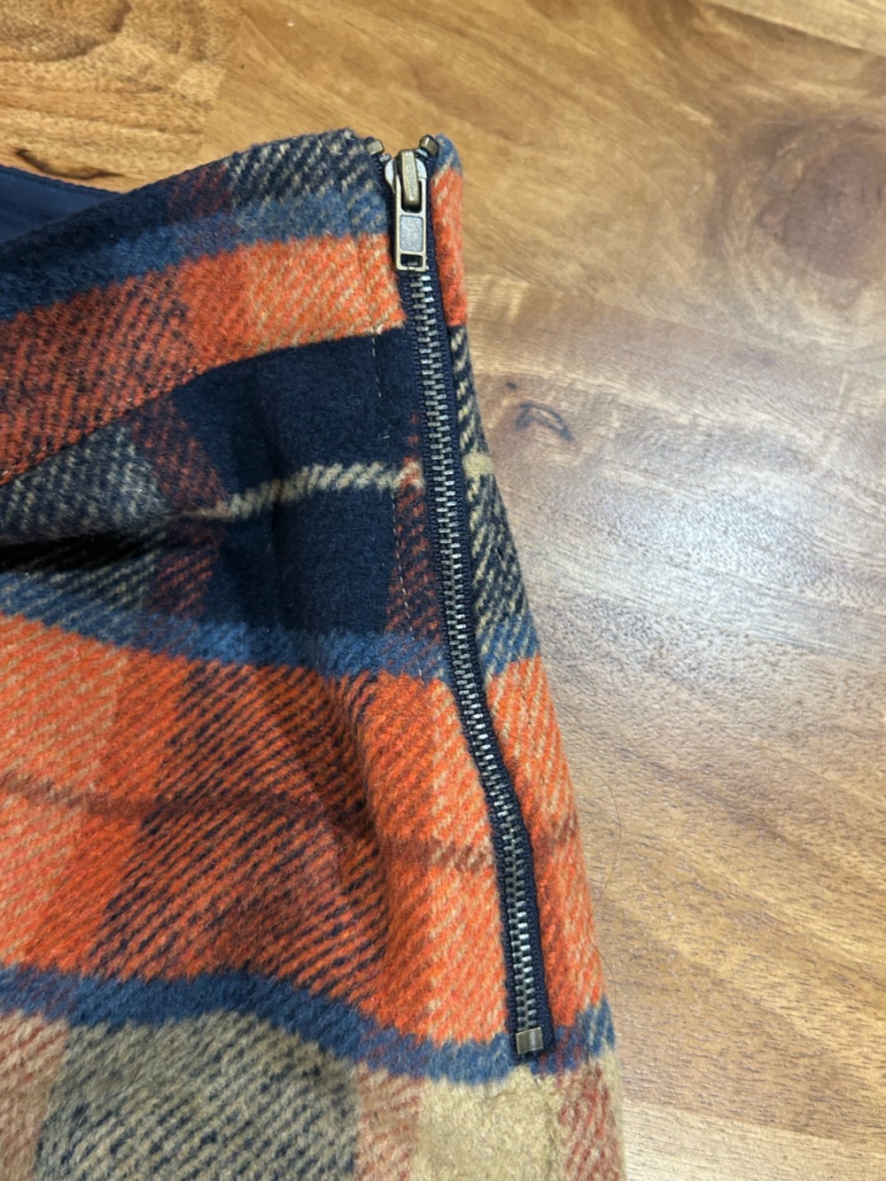 Lulu's Orange, Navy & Cream Plaid Mini Skirt Size Medium - Picture 3 of 12